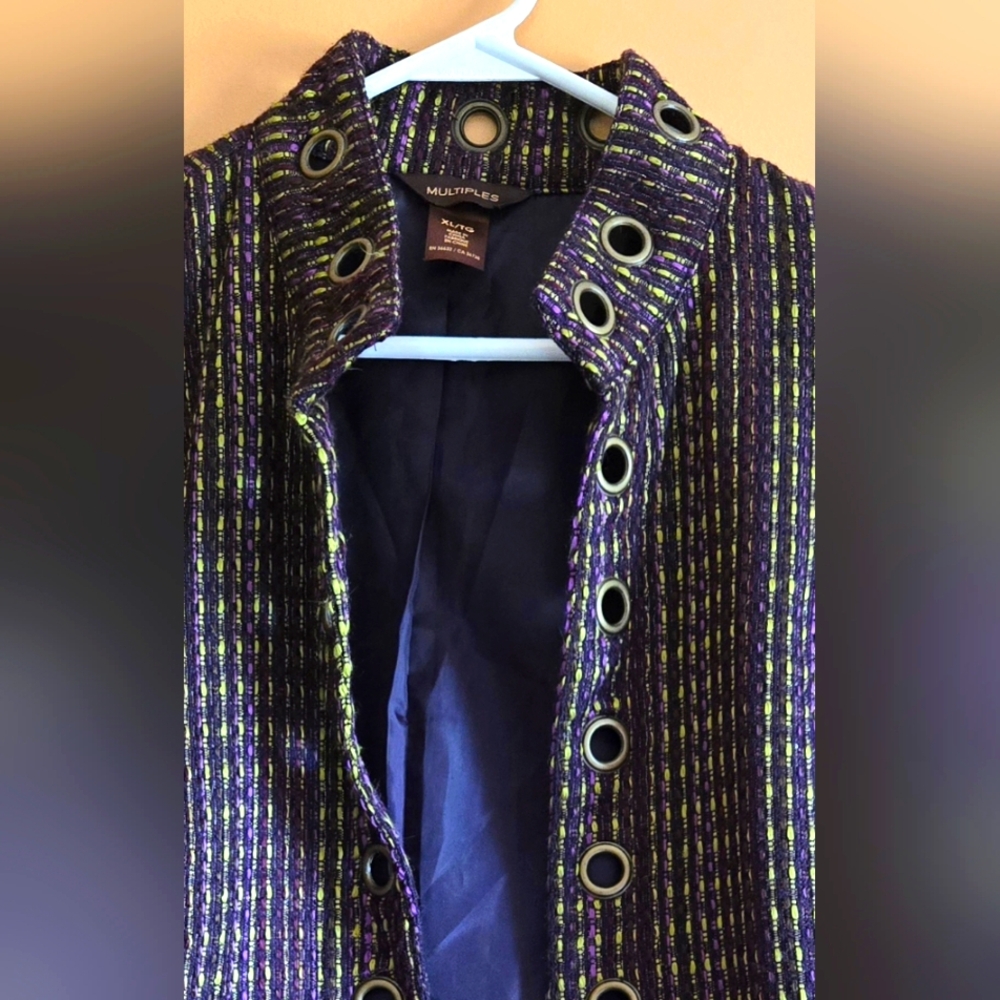 Multiples Grommet Accent Metallic Open Jacket, XL (PTP=22") - Picture 2 of 4